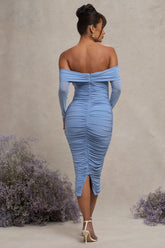 Powder Blue Bardot Twist Maternity Midi Dress